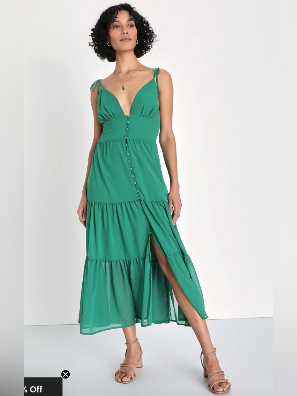 Lulu's Everlasting Sight - Emerald Tie Strap Shoulder Tiered Maxi Dress - small